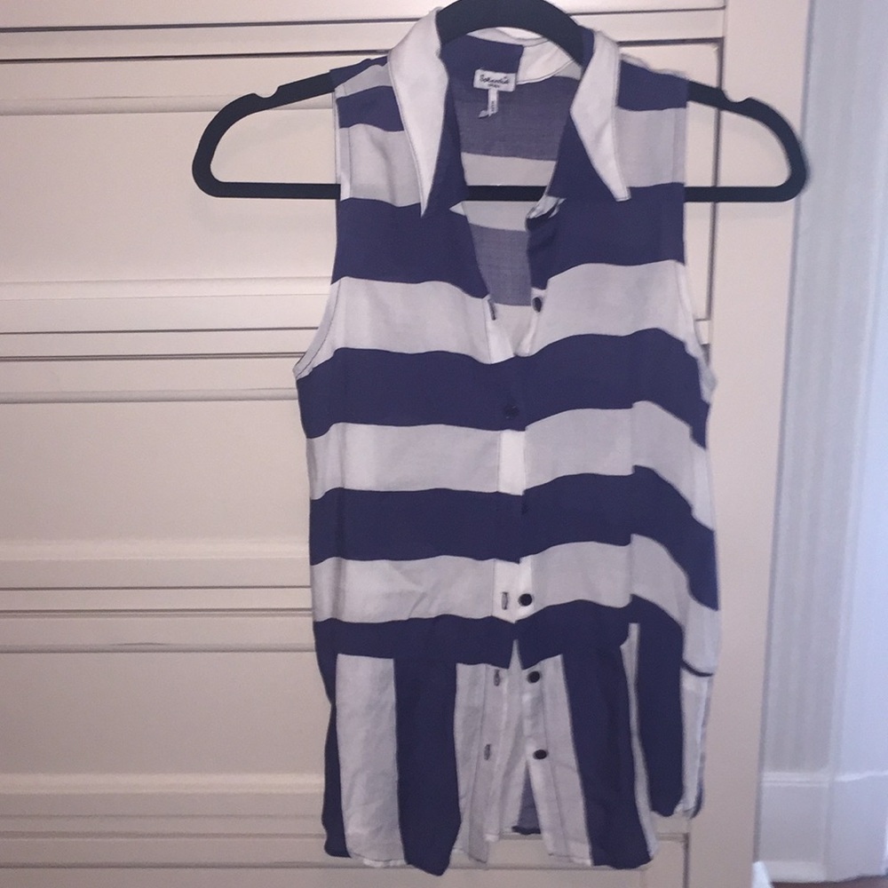 Splendid Silk striped blue white button-down tank